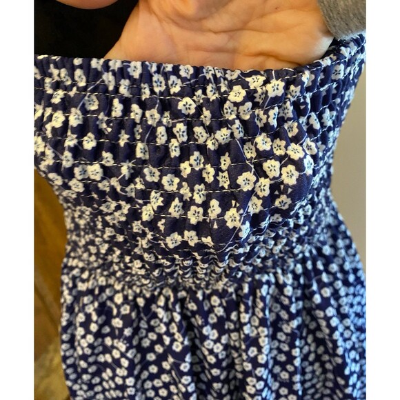 Summer Dress Navy Blue Size Large Spagetti Strap Keyhole  Front Smocking Boho - Picture 7 of 12
